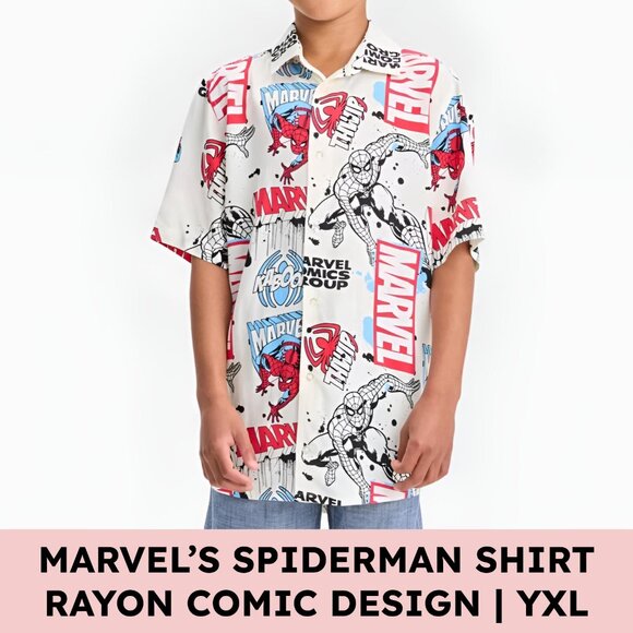 Marvel Other - Marvel Spider-Man Camp Shirt Comic Print Hawaiian Kids XL Youth 14–16